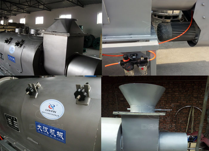 氣旋篩：電機，進料口，氣壓裝置等特寫圖片