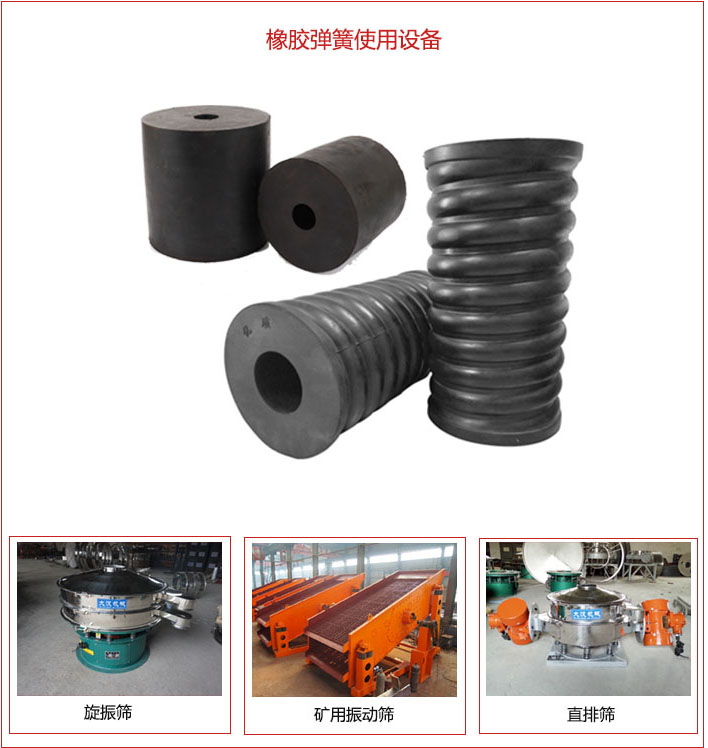 橡膠彈簧適用設(shè)備：旋振篩，礦用振動篩，直排篩等