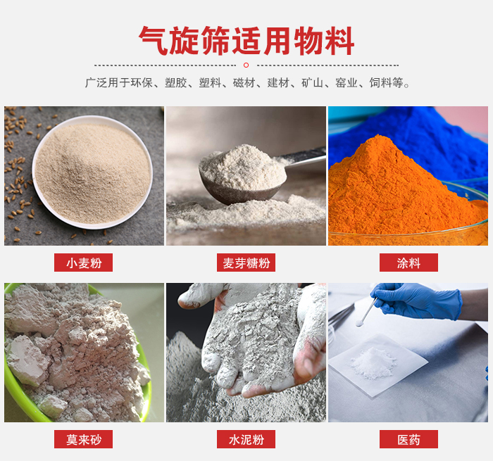氣旋篩適用物料：小麥粉，麥芽糖粉，涂料，等粉狀物料。
